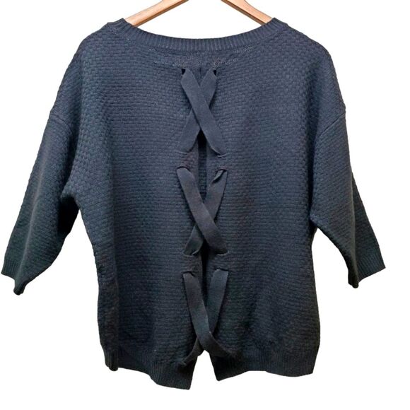 SOHO Jeans Black Textured Knit Sweater – Size XS – Lace-Up Back - Picture 4 of 7